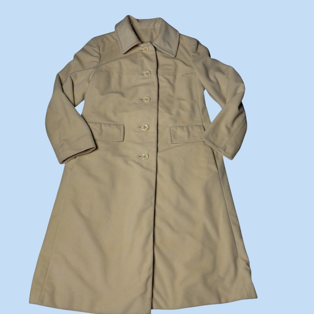 Vintage Lorendale by Bromleigh Cream Wool Blend Long Coat Button Front Beige 41L